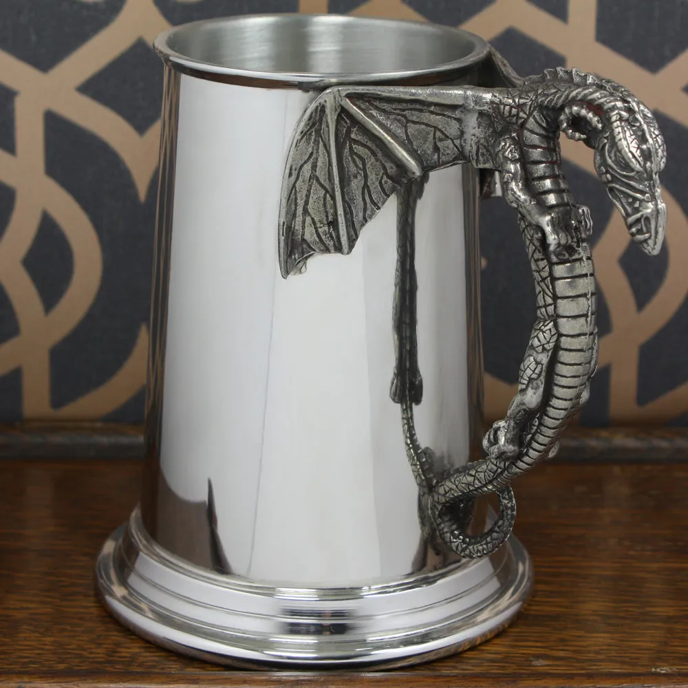 1 Pint* Heavy Style Pewter Beer Mug Tankard with Mystic Dragon Handle