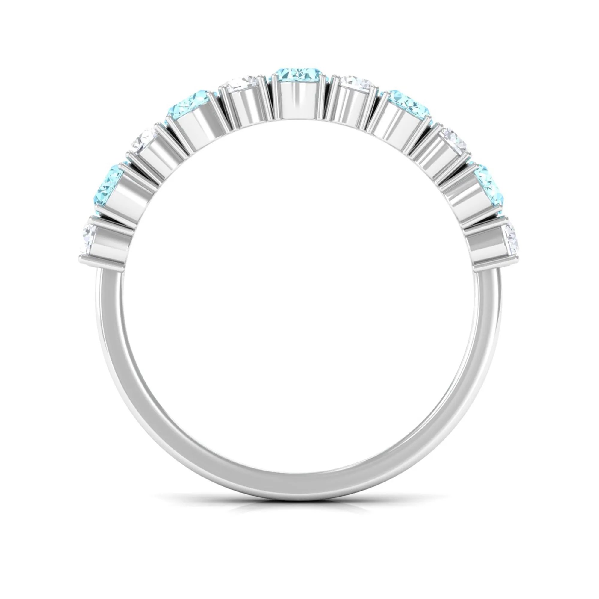 1.25 Ct Oval Aquamarine Half Eternity Band with Diamond