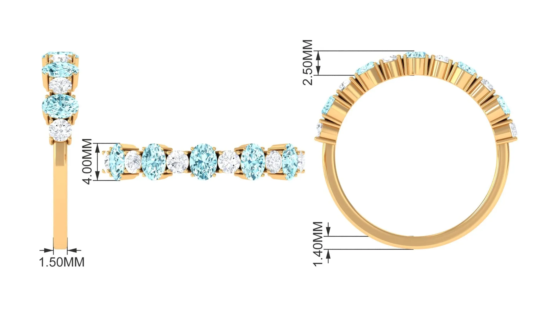 1.25 Ct Oval Aquamarine Half Eternity Band with Diamond