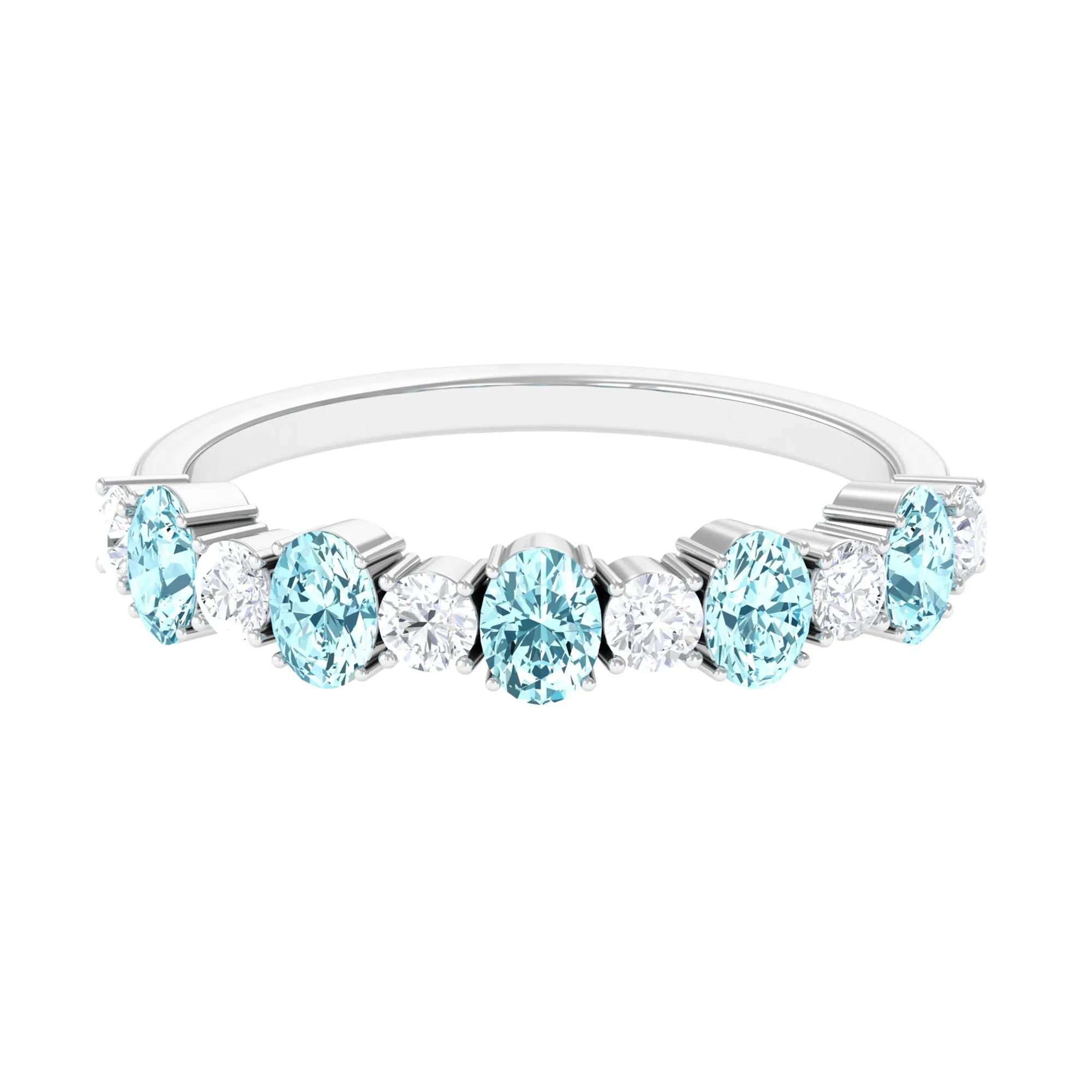 1.25 Ct Oval Aquamarine Half Eternity Band with Diamond