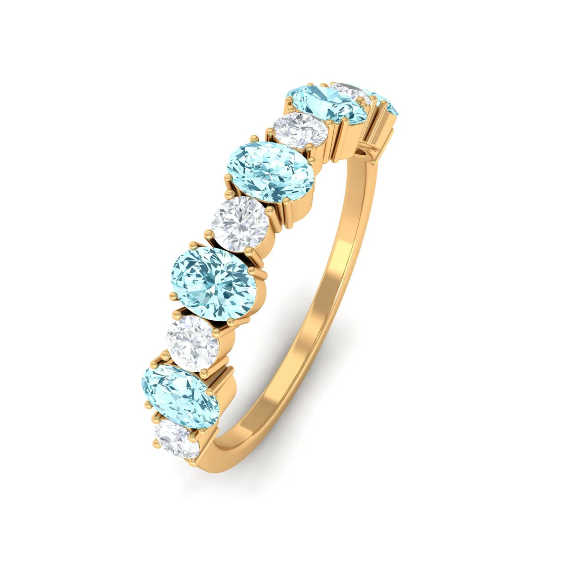 1.25 Ct Oval Aquamarine Half Eternity Band with Diamond