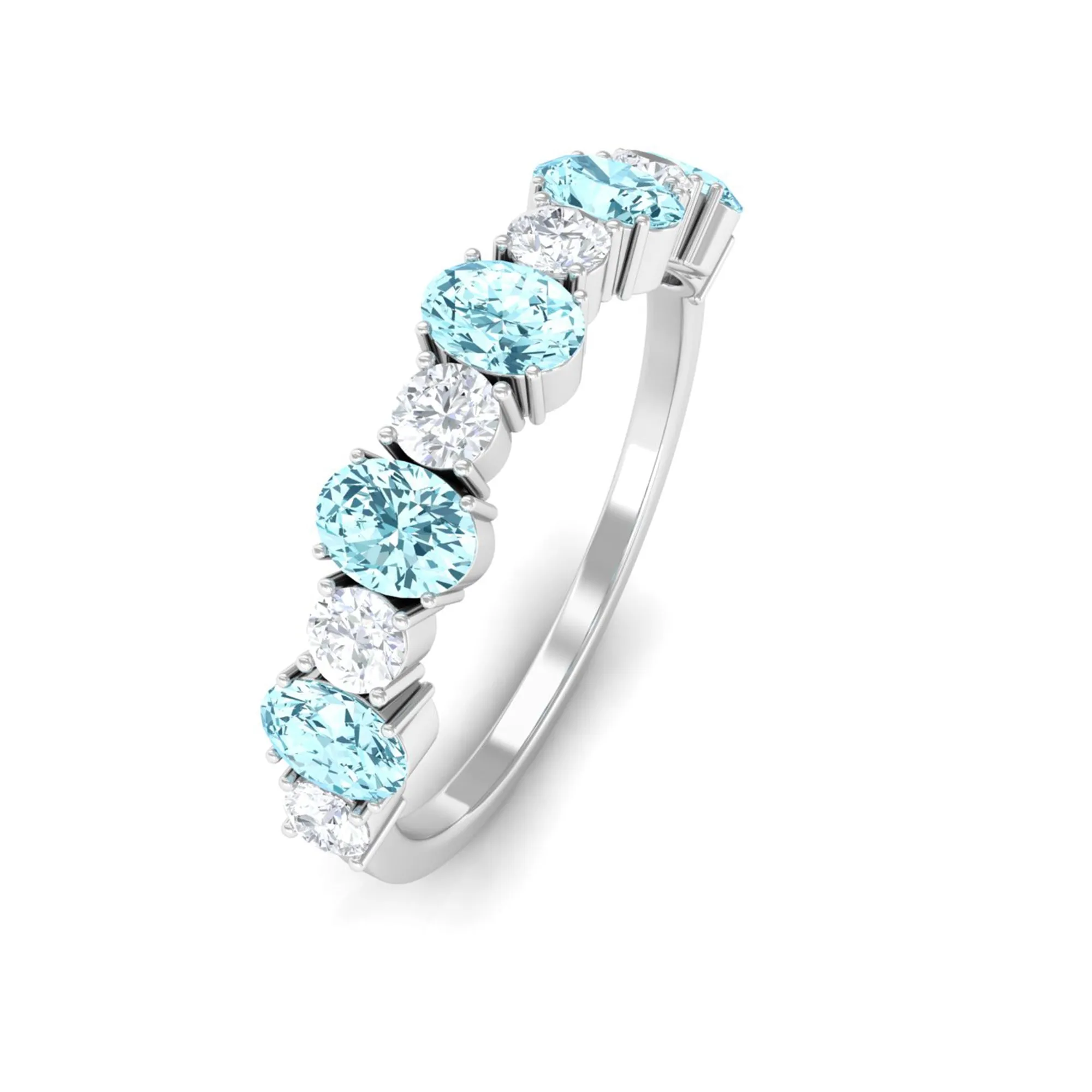 1.25 Ct Oval Aquamarine Half Eternity Band with Diamond