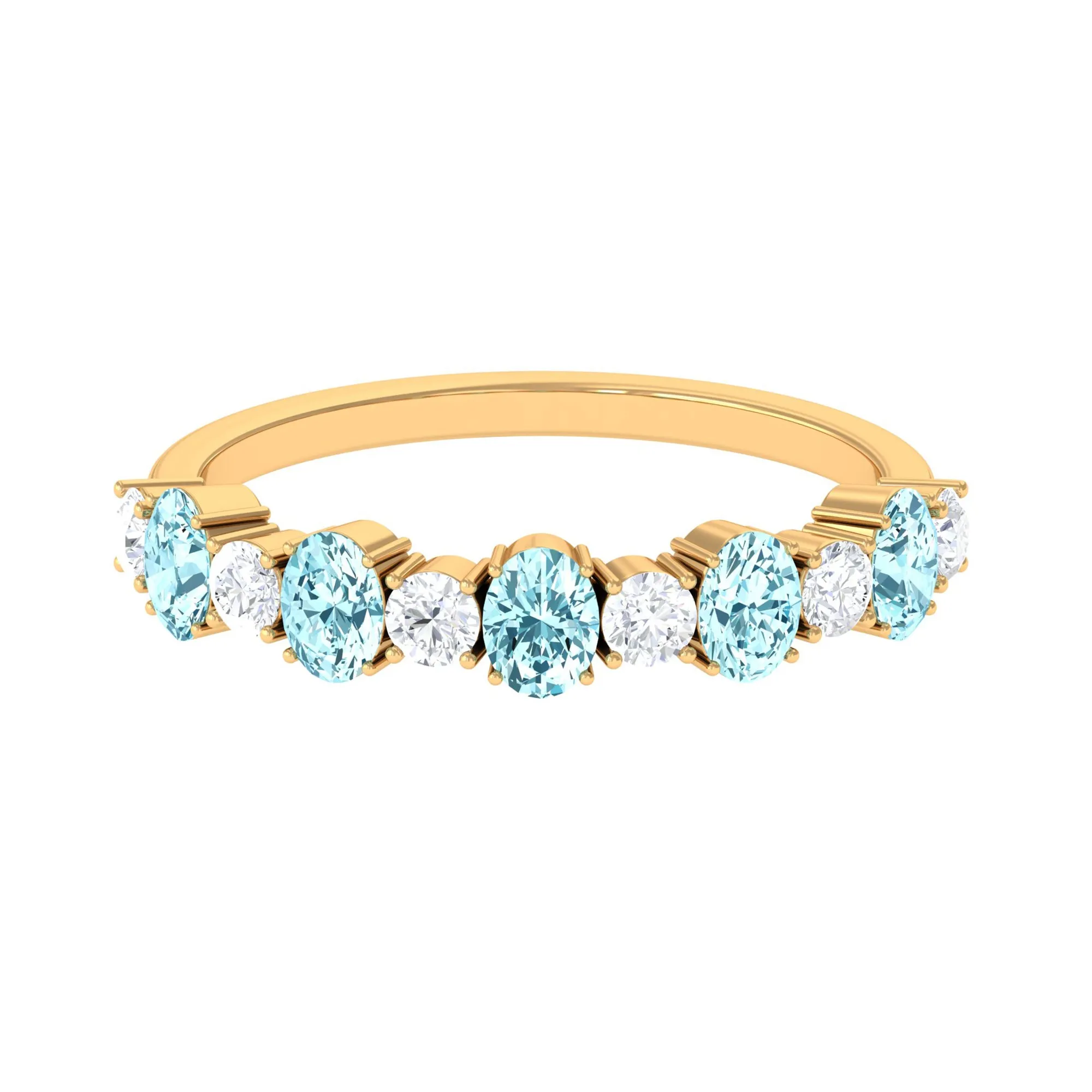 1.25 Ct Oval Aquamarine Half Eternity Band with Diamond