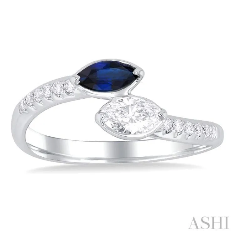 1/3 ctw Toi Et Moi 6X3MM Marquise Cut Sapphire and 1/4 ctw Marquise & Round Cut Diamond Precious Fashion Ring in 14K White Gold