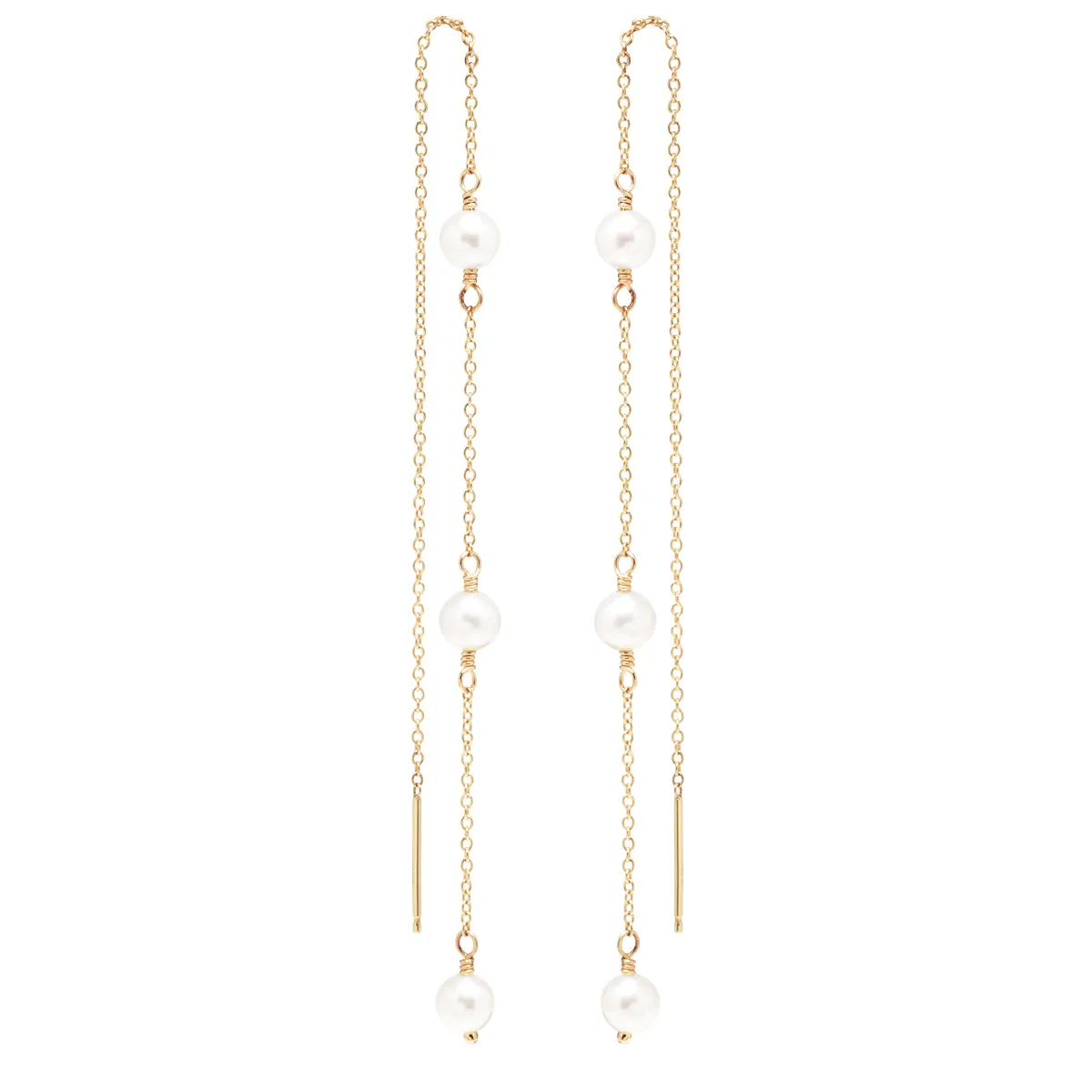 14k 3 Pearl Cable Chain Threader Earrings