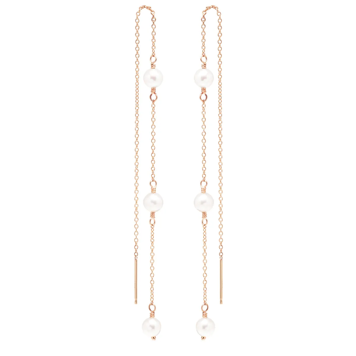 14k 3 Pearl Cable Chain Threader Earrings