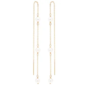 14k 3 Pearl Cable Chain Threader Earrings