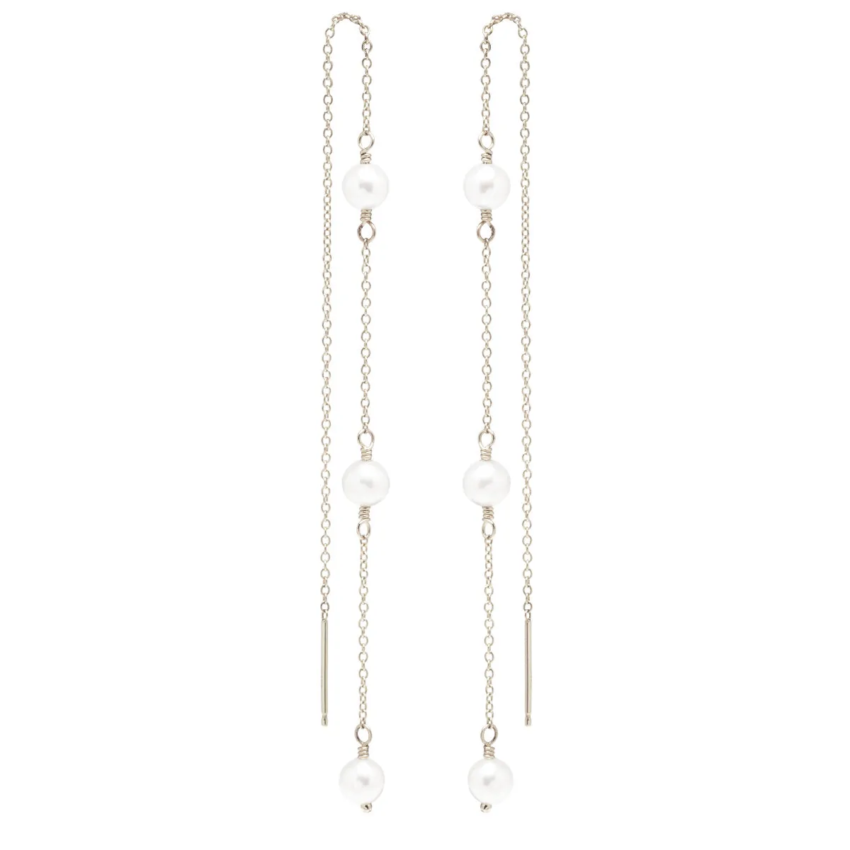 14k 3 Pearl Cable Chain Threader Earrings