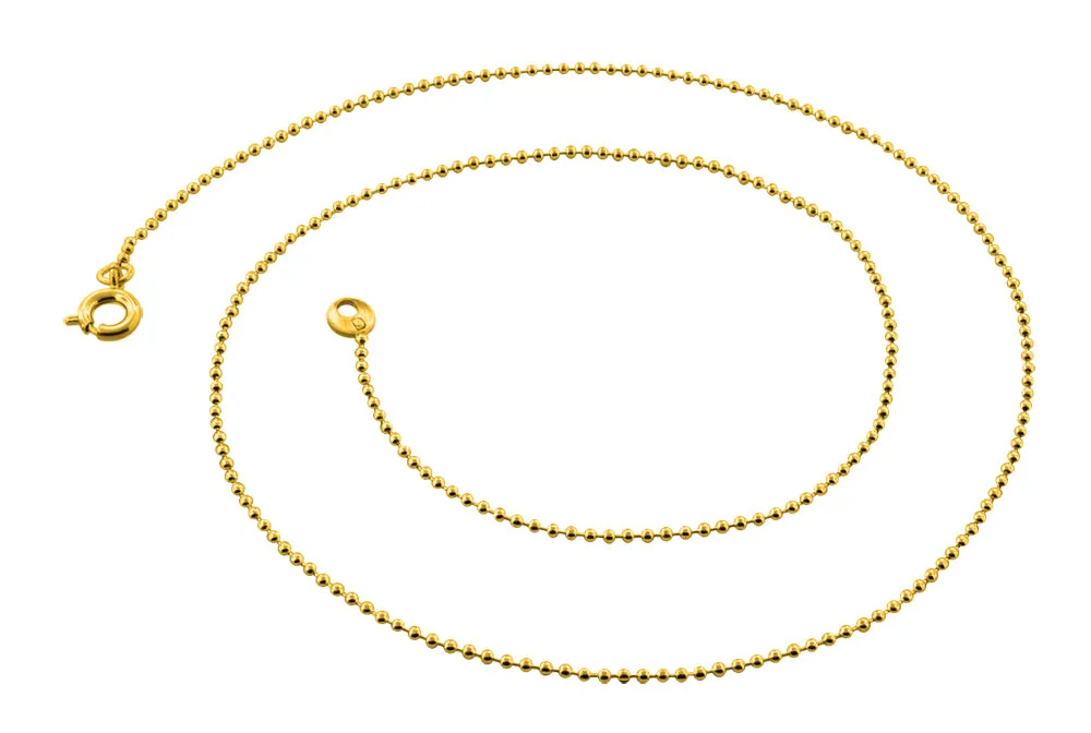 14K Gold Plated 20" Bead Brass Chain Necklace 1.20mm