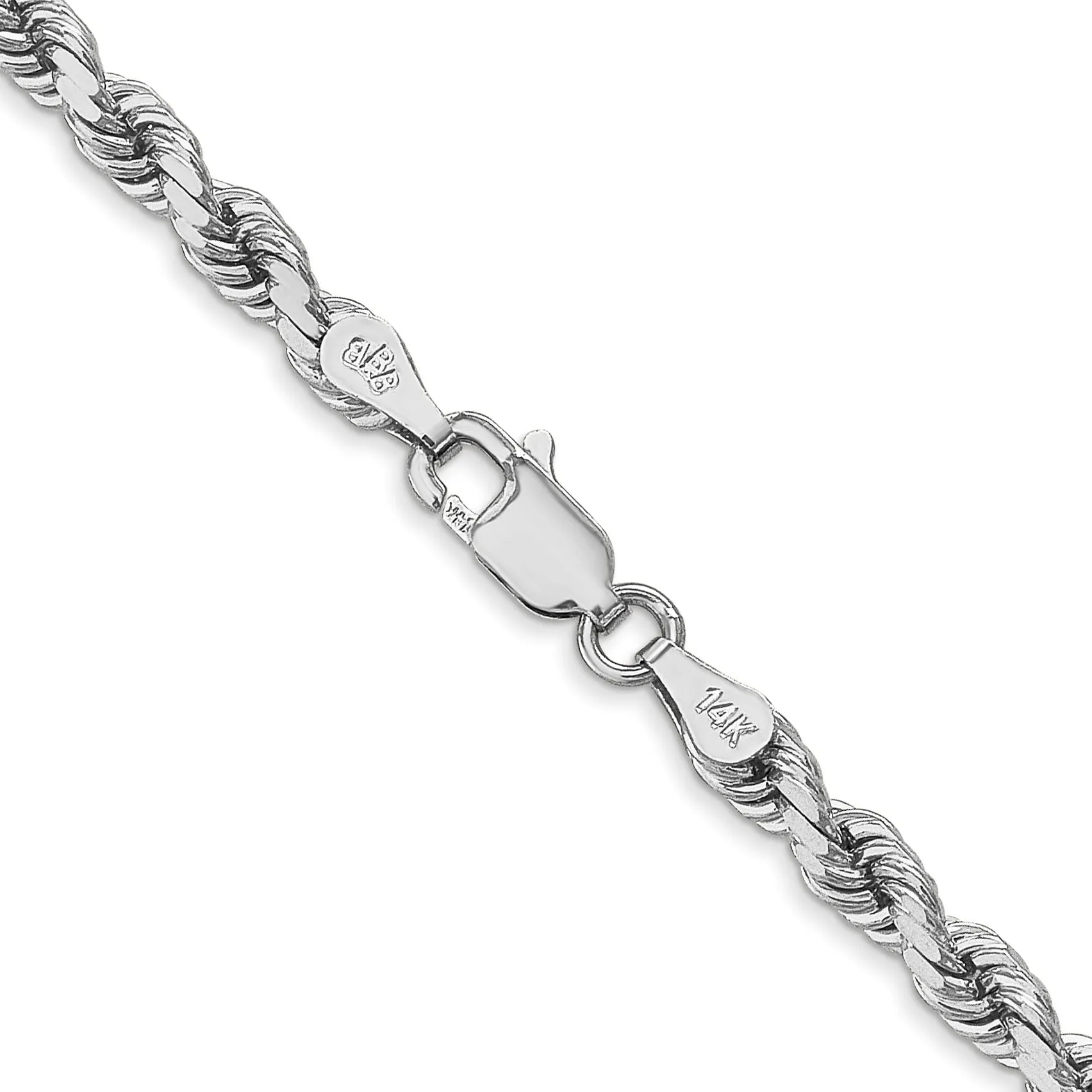 14k White Gold 4.00mm Diamond Cut Rope Chain