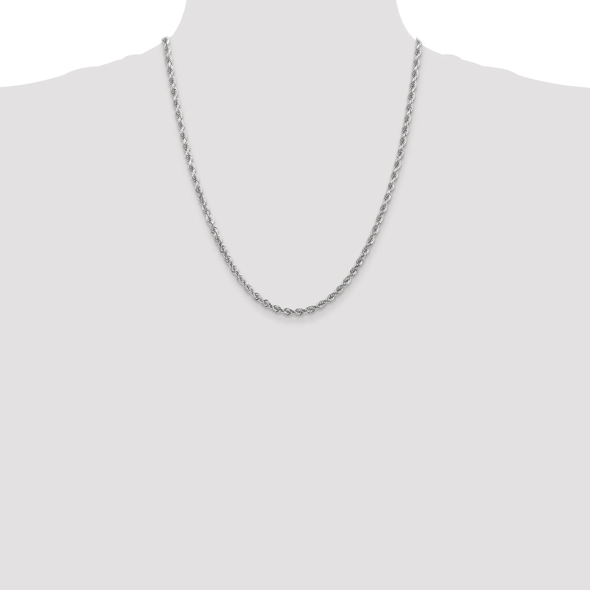 14k White Gold 4.00mm Diamond Cut Rope Chain