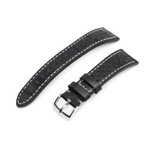 20mm MiLTAT Rally Racing Genuine Alligator Black Watch Strap, Beige Stitching