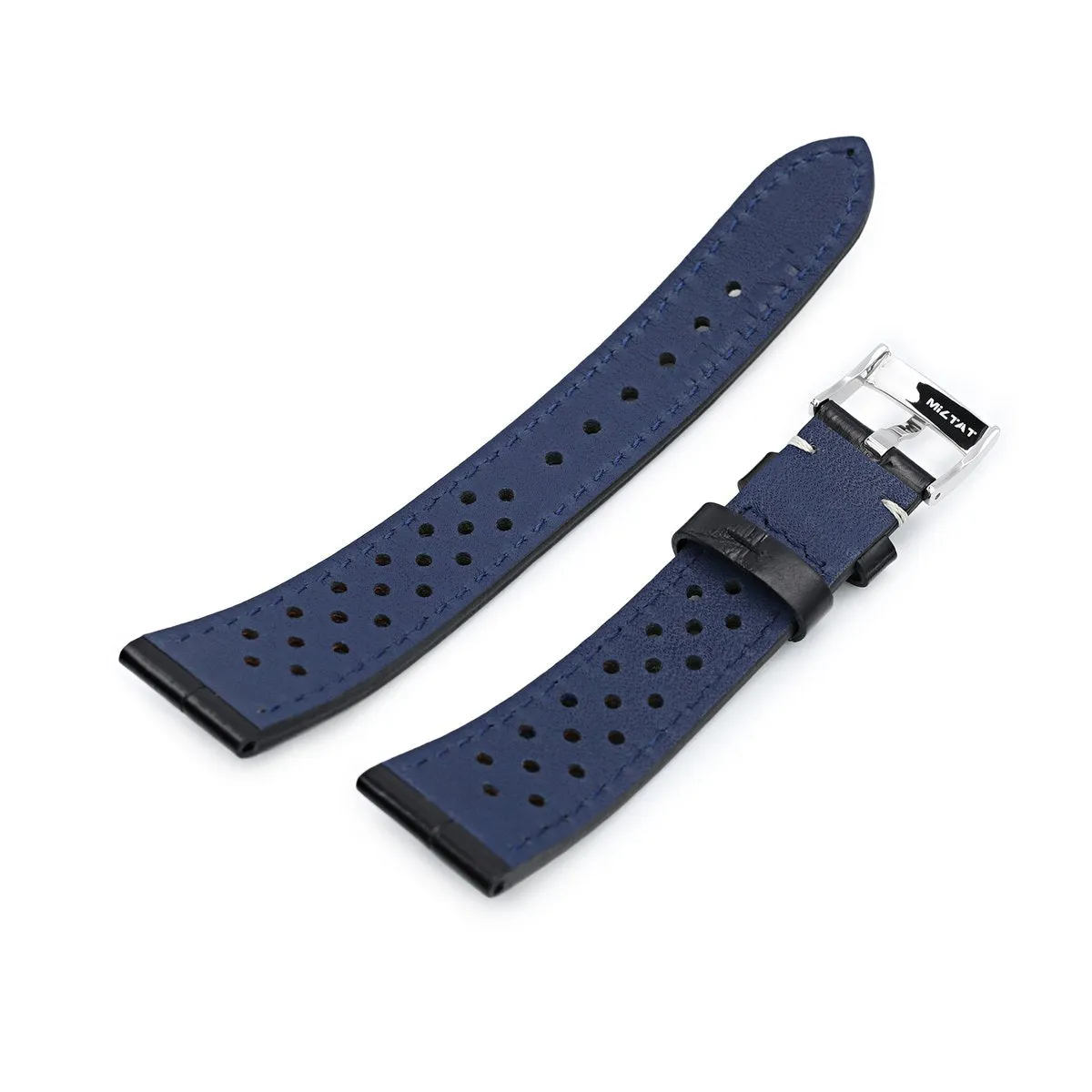 20mm MiLTAT Rally Racing Genuine Alligator Black Watch Strap, Beige Stitching