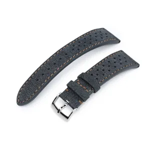 20mm or 22mm MiLTAT Rally Racing Dark Grey Nubuck Watch Strap, Brown Stitching