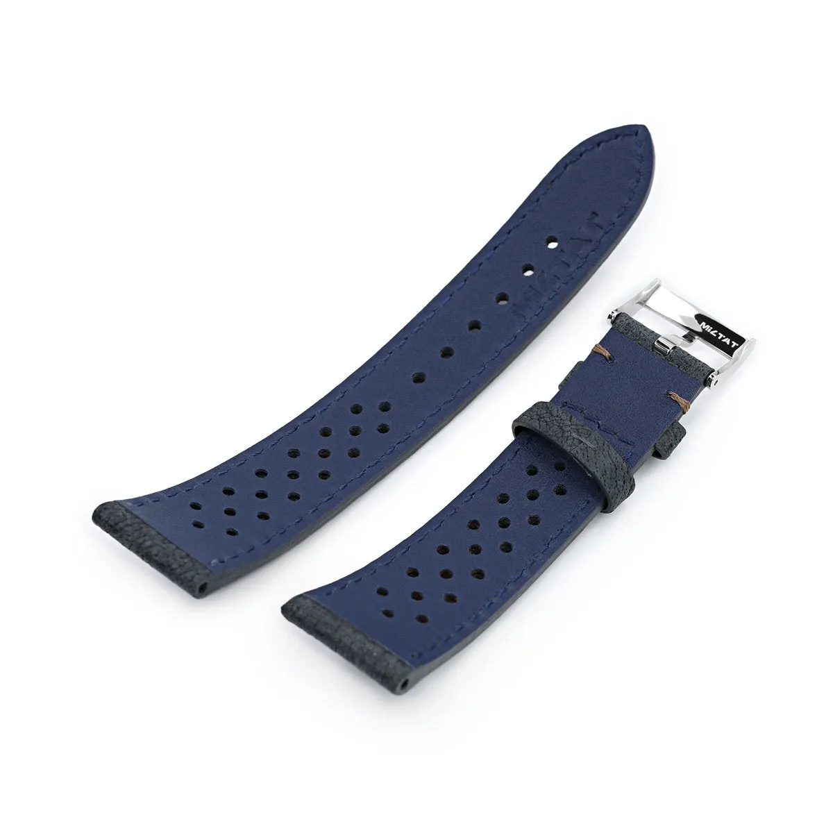 20mm or 22mm MiLTAT Rally Racing Dark Grey Nubuck Watch Strap, Brown Stitching