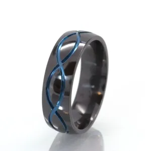 7mm Ring,Black Zirconium Ring, Anodized Infinity Symbol