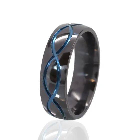 7mm Ring,Black Zirconium Ring, Anodized Infinity Symbol