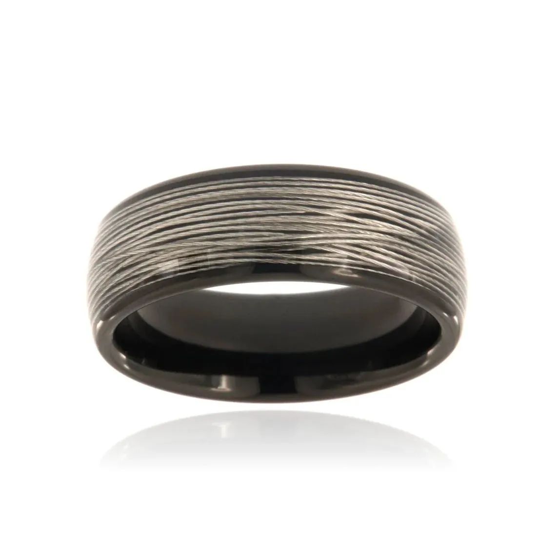 8mm Heavy Black Tungsten Carbide Ring With Center Steel Wire Inlay - FREE Personalization