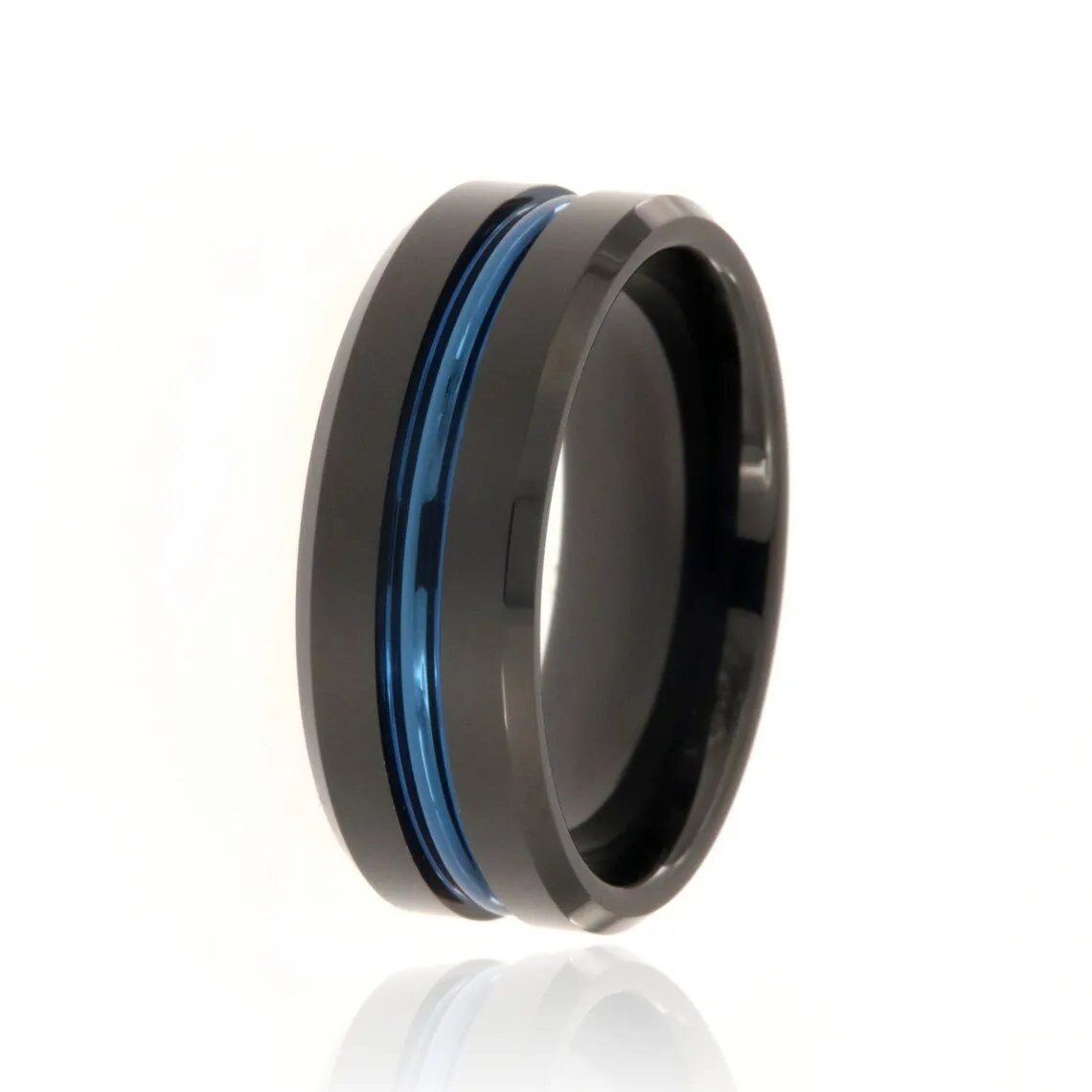 8mm Heavy Tungsten Carbide Ring With Blue Anodized Center Groove - FREE Personalization