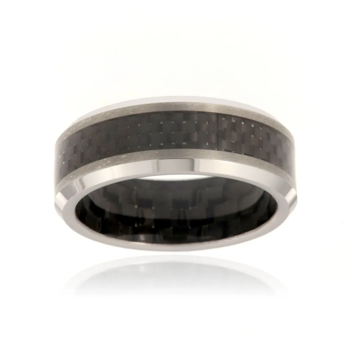 8mm Heavy Tungsten Carbide Ring With Carbon Fiber Sleeve & Carbon Fiber Inlay - FREE Personalization