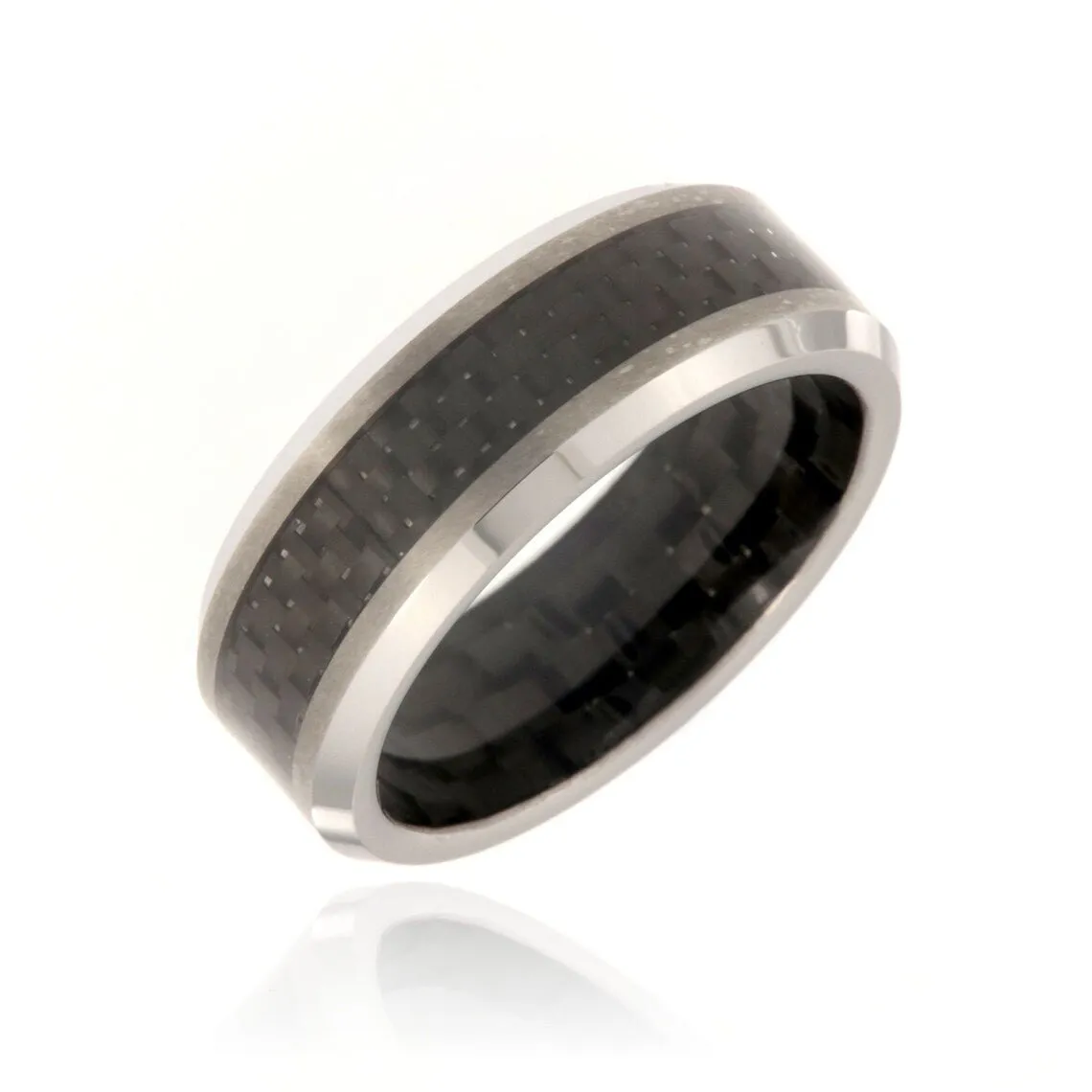 8mm Heavy Tungsten Carbide Ring With Carbon Fiber Sleeve & Carbon Fiber Inlay - FREE Personalization