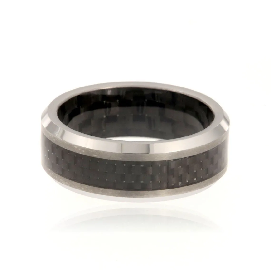 8mm Heavy Tungsten Carbide Ring With Carbon Fiber Sleeve & Carbon Fiber Inlay - FREE Personalization