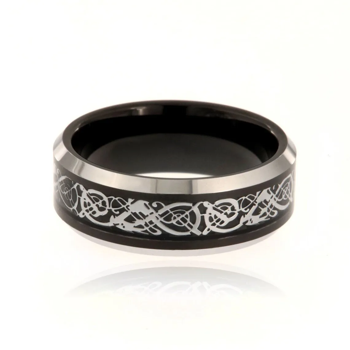 8mm Heavy Tungsten Carbide Ring With Two Tone Finish And Celtic Earth Design - FREE Personalization