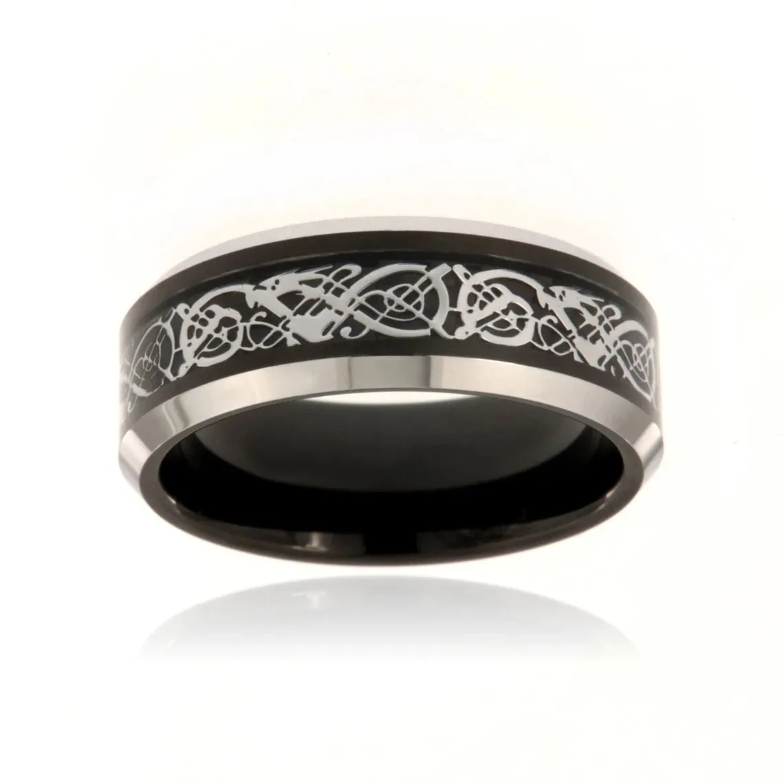 8mm Heavy Tungsten Carbide Ring With Two Tone Finish And Celtic Earth Design - FREE Personalization