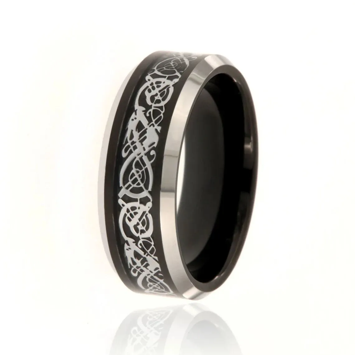 8mm Heavy Tungsten Carbide Ring With Two Tone Finish And Celtic Earth Design - FREE Personalization