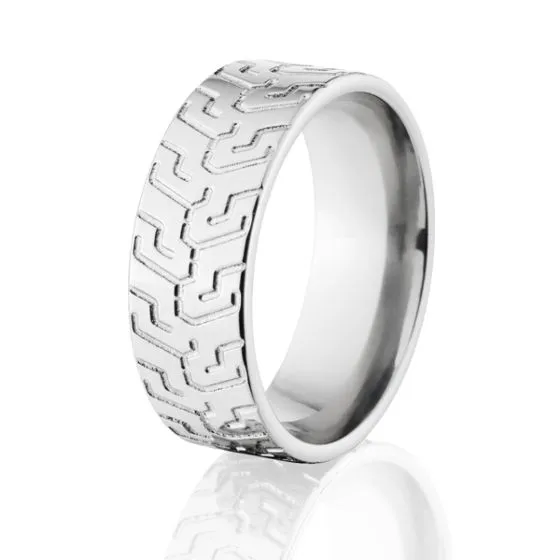 8mm Tire Tread 14k White Gold Rings, Comfort Fit Bands, USA MADE Wedding Band