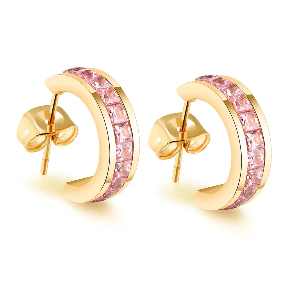 Amelia 18k Yellow Gold Hoop Earrings with Princess Cut Crystals