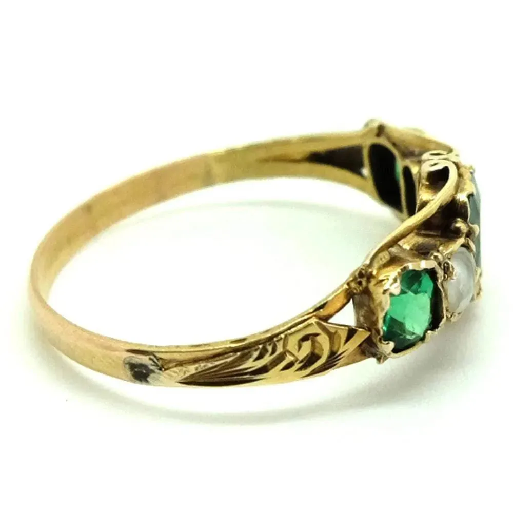 Antique Victorian Emerald 9ct Gold Pearl Ring