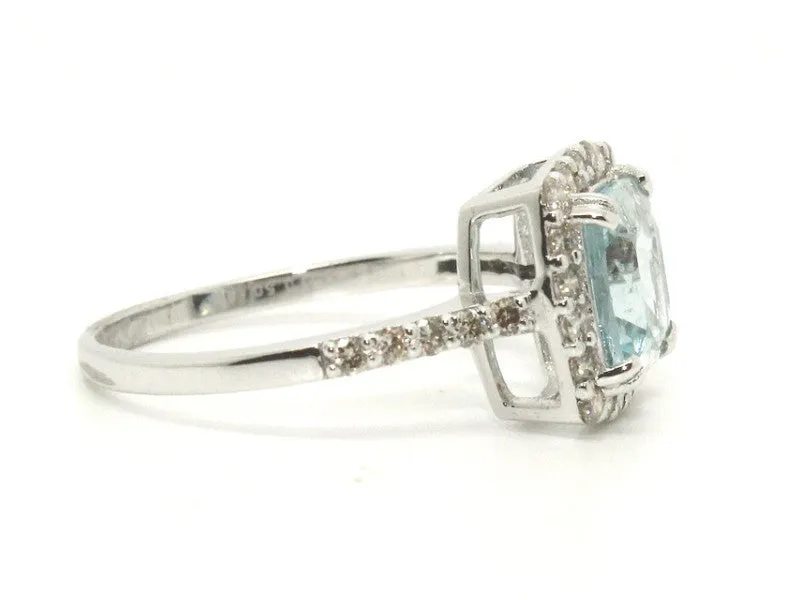 Aquamarine & Diamond Cushion Cluster Ring/ Item Code: RNG 2