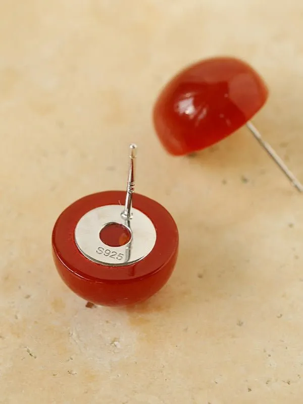 Aventurine Stone Onyx Hemispheric Sterling Silver Stud Earrings