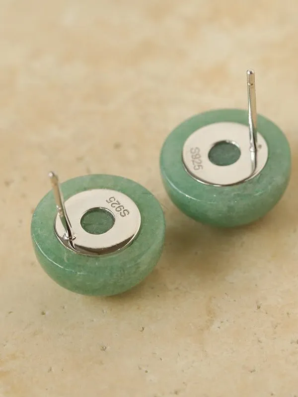 Aventurine Stone Onyx Hemispheric Sterling Silver Stud Earrings