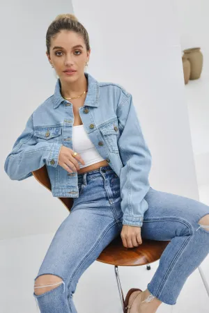 Avery Blue Cropped Denim Jacket