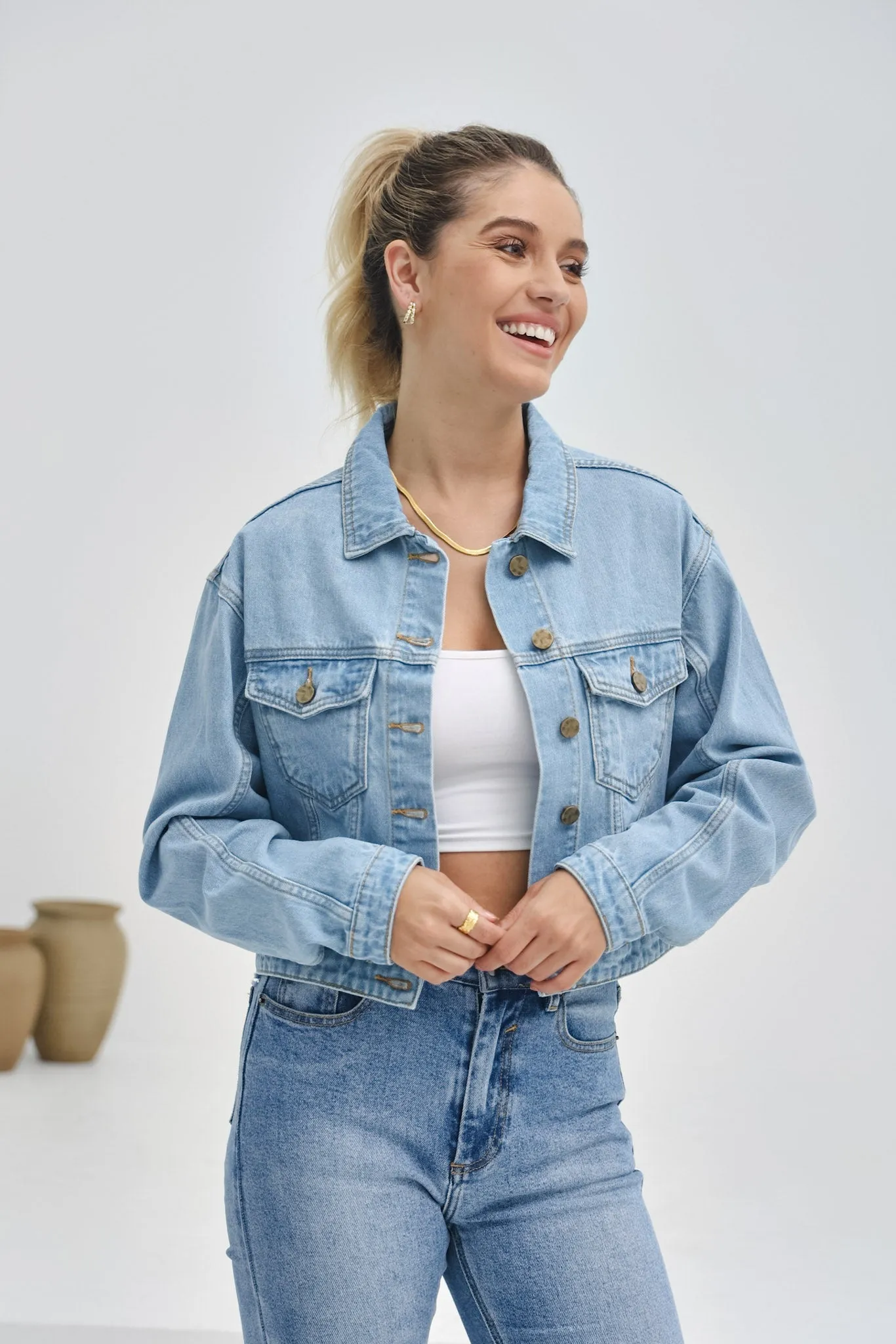 Avery Blue Cropped Denim Jacket