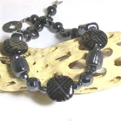 Big Bold Kazuri Black  Bead Necklace Fair Trade