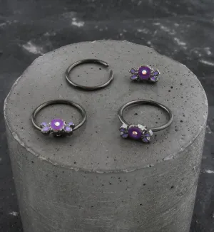 Black PVD Purple Flower Rainbow Aurora CZ Captive Ring