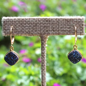 Blue Druzy Gold Earrings