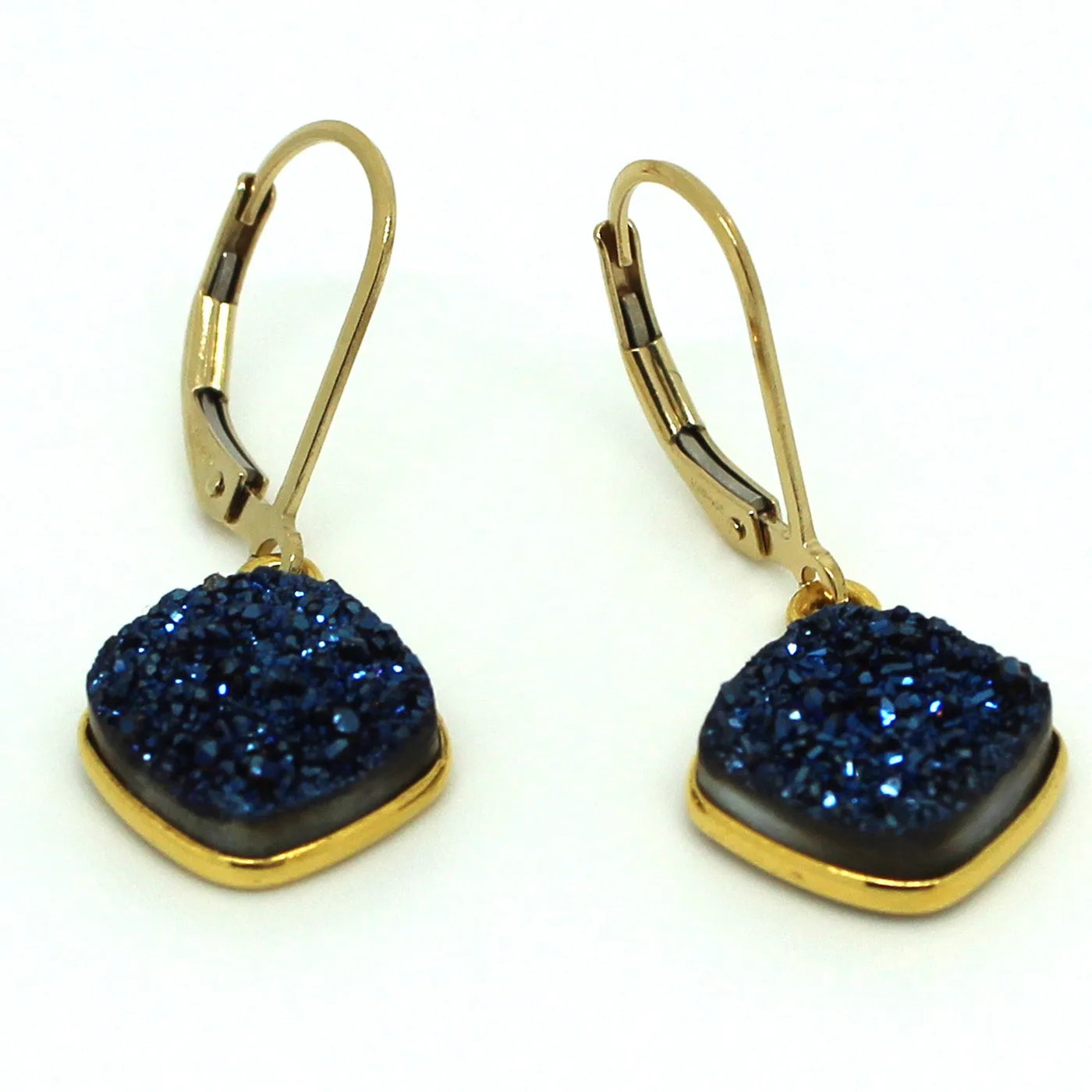 Blue Druzy Gold Earrings