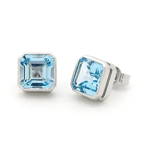 Blue Topaz Bezel Set Stud Earrings