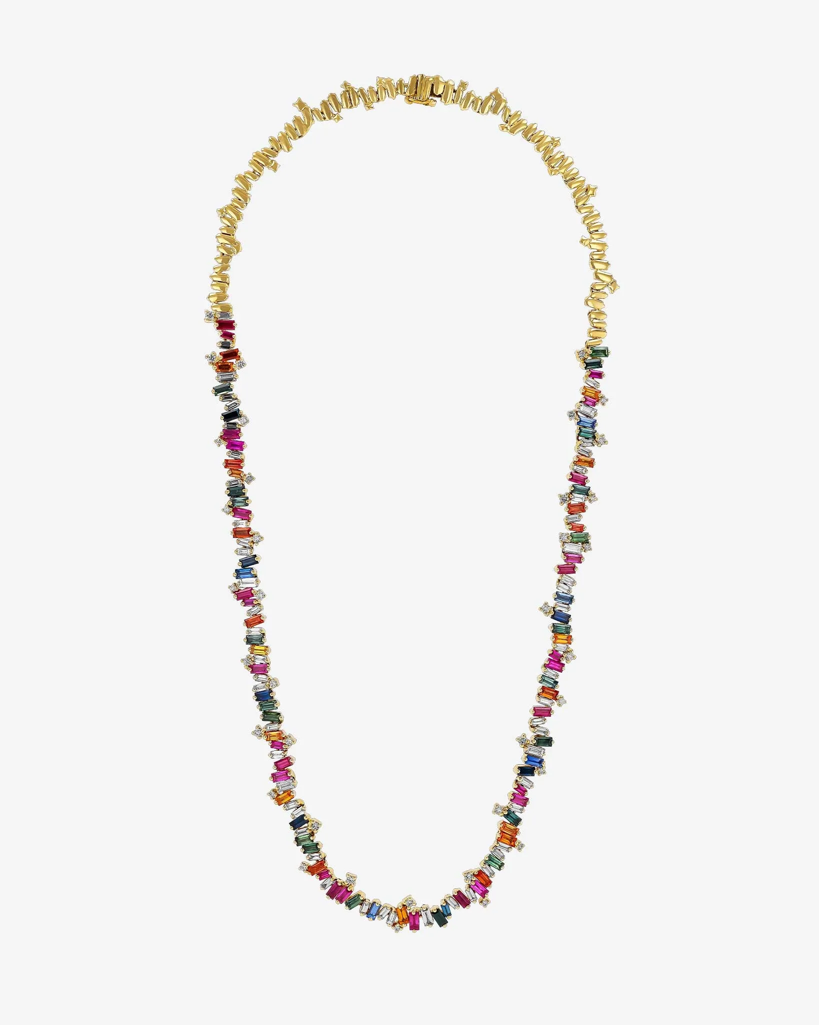 Bold Burst Rainbow Sapphire Tennis Necklace