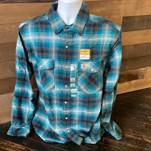 Carhartt Rugged Flex  Flannel Long Sleeve Blue Plaid Shirt