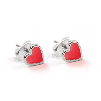 Carrie Elspeth Fire Red Silver Plated Enamel Heart Stud Earrings