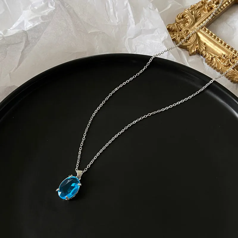 Chic Blue Crystal Zircon Pendant Necklace for Women Trendy Simple Chain Necklace 2021 Fashion Jewelry Gifts