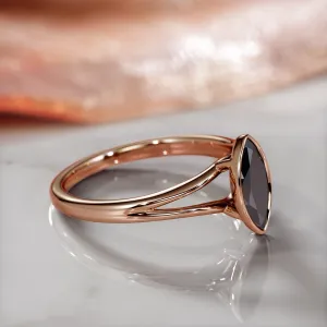 Curva Scura -   Bezel  Natural Black Diamond Marquis Engagement Ring  in Rose Gold