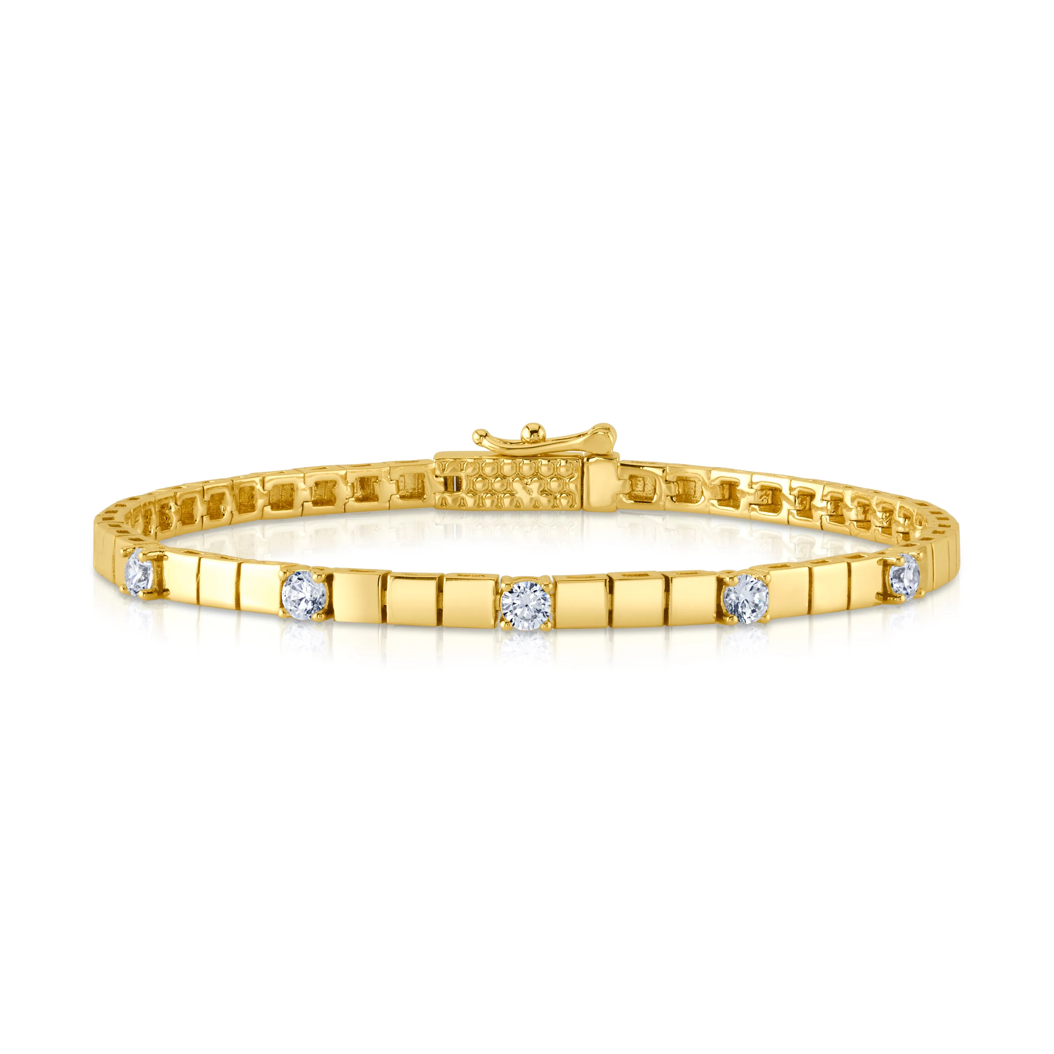 CZ HARMONY SQUARE LINK BRACELET, GOLD