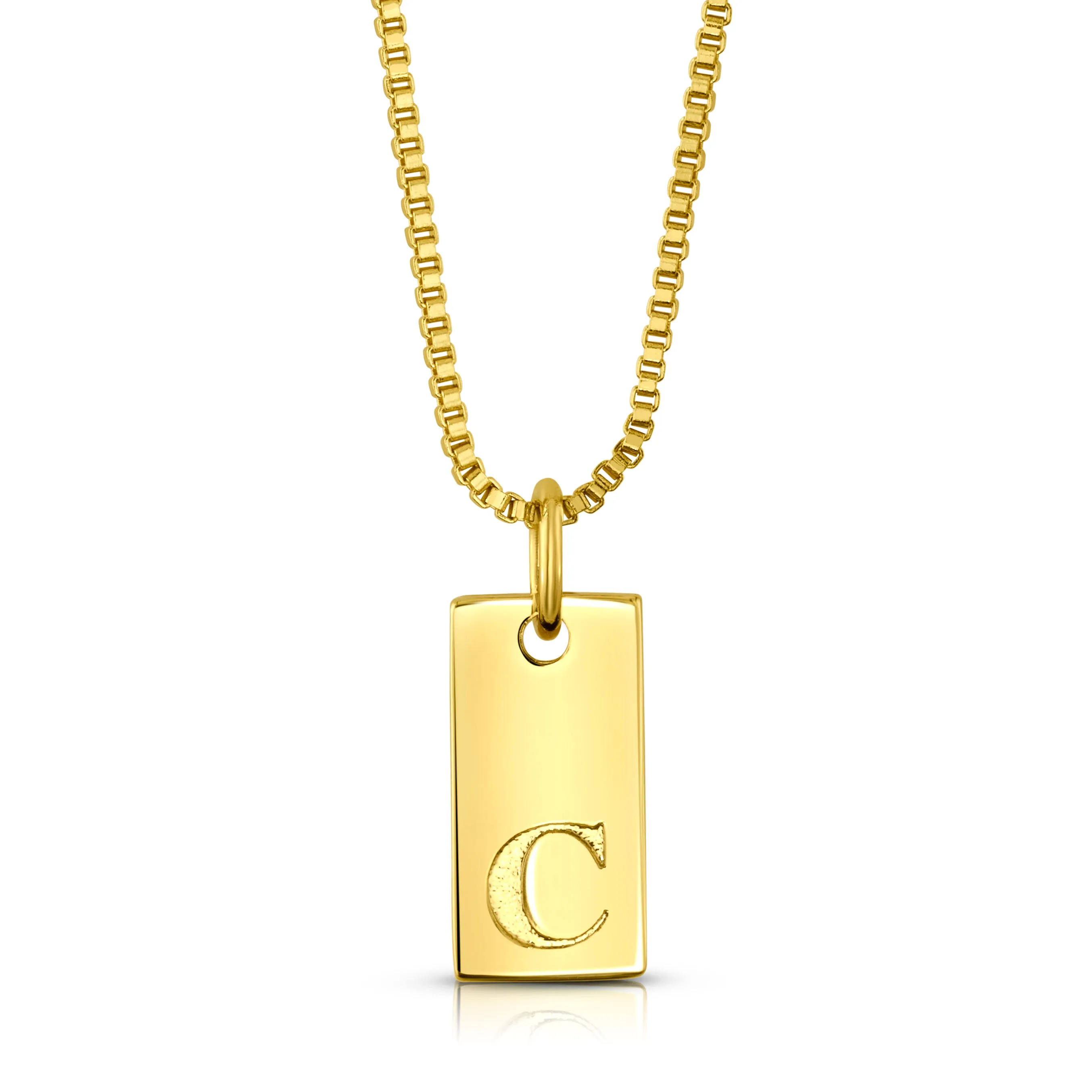 DOG TAG INITIAL NECKLACE, GOLD