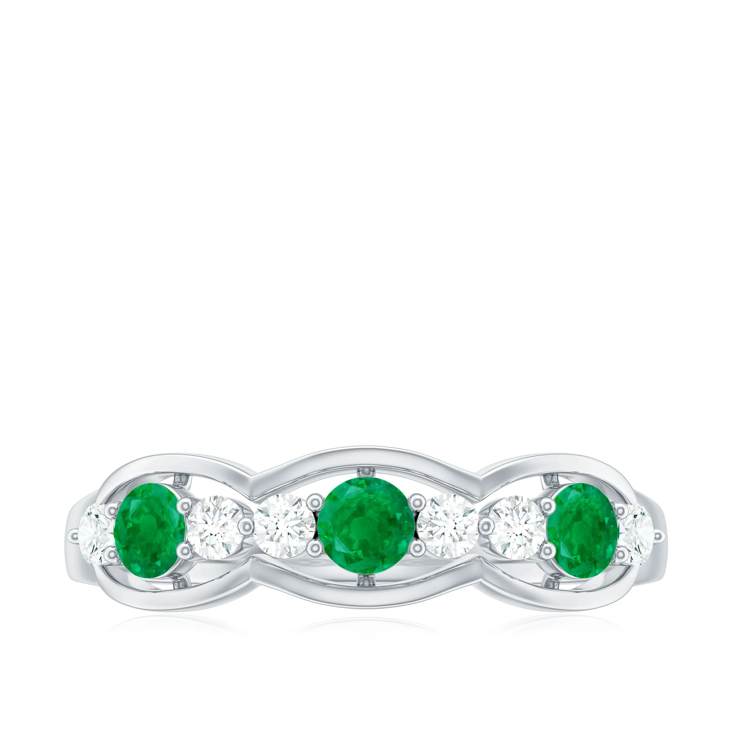 Emerald and Diamond Wedding Anniversary Band Ring